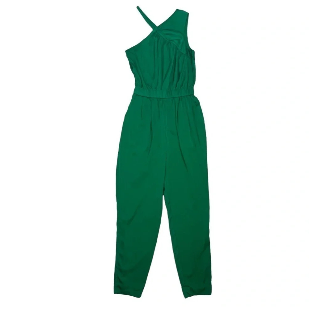 ARMANI EXCHANGE One Shoulder Jumpsuit Kelly Green Satin Silky Summer Size 0